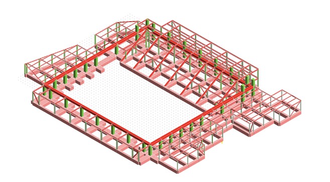Modello tridimensionale degli impalcati del Palazzetto